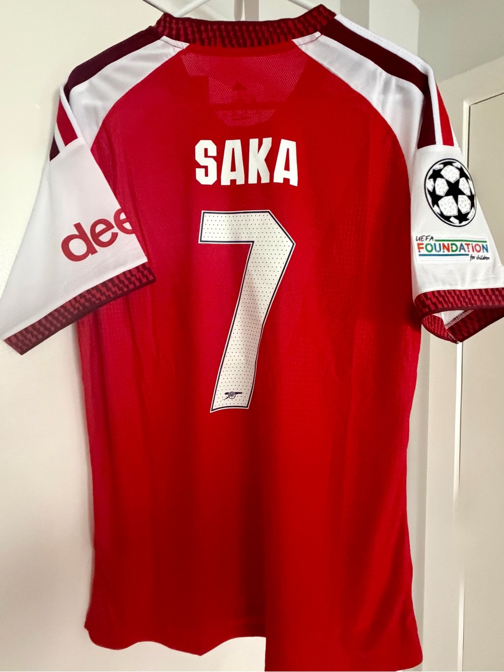 Red and White SAKA #7 Football Jersey